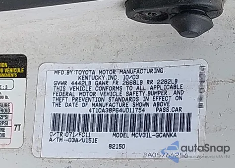 2004 Toyota Camry Solara Se Sport V6/Se V6/Sle V6 from USA, damaged, VIN 4T1CA38P64U011754